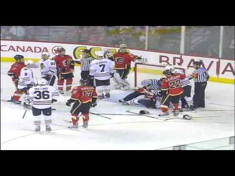 Eager vs Phaneuf Fight/Scrum- Flames Blackhawks Game 3 - April 20 2009