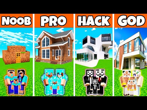 Noobas - Minecraft - MINECRAFT BATTLE : FAMILY GOOD MODERN HOUSE BUILD CHALLENGE - NOOB VS PRO VS HACKER VS GOD