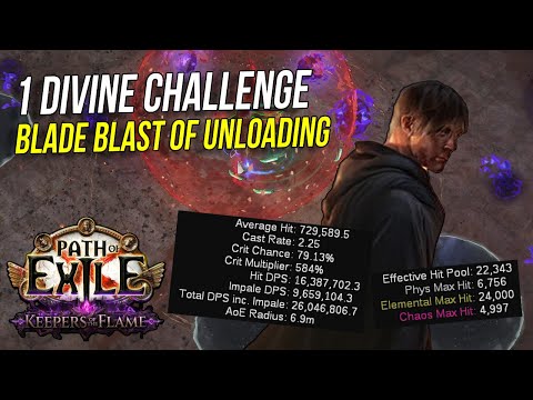 GlassCannon! Blade Blast of Unloading Saboteur - 1 Divine Challenge | PoE 3.27 Keepers of the Flame