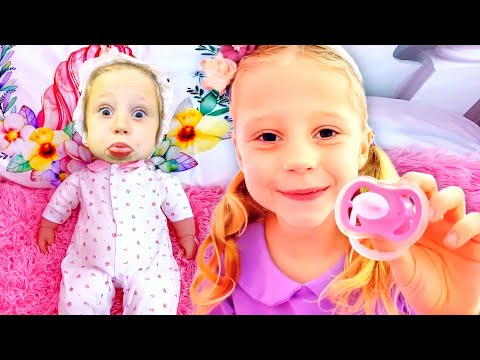 Nastya encontrou a boneca e finge ser sua mãe