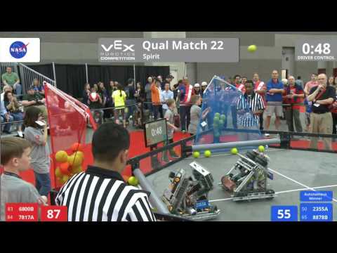 VEX Worlds 2016 - VRC Middle School - Spirit - Qual 22 (6800B 7817A) 185 vs 153 (2355A 8878B)