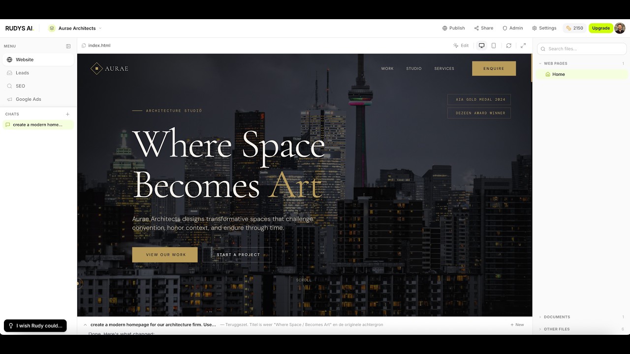 Build your website by chatting — Rudys.AI