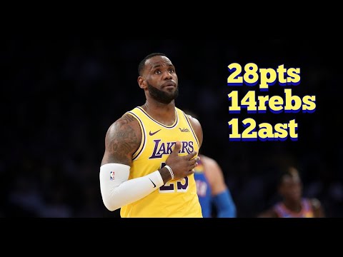 LeBron James triple double 28pts 14rebs 12ast against OKC