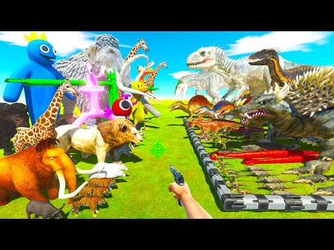 Carnivore Dinosaurs & Reptiles VS Ice Age Animal & Rainbow Friends - Animal Revolt Battle Simulator