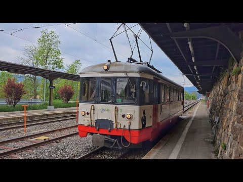 BDe 4/4 3 erreicht aus Les Brenets kommend den Bahnhof Le Locle.