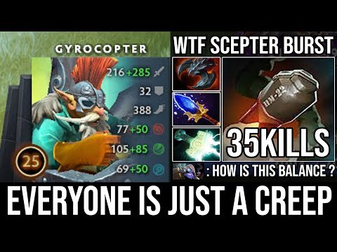 WTF Scepter Burst Damage [Gyrocopter] Everyone is Just a Creep For Him 35Kills IMBA Hero - DotA 2