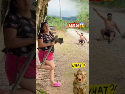 She Held an Axe 😱 Monkey Reaction Was UNREAL! 😂🔥 #funnyshorts #comedy
