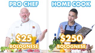 Download the video "$250 vs $25 Pasta Bolognese: Pro Chef & Home Cook Swap Ingredients | Epicurious"
