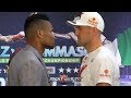 ELEIDER ALVAREZ GIVES SERGEY KOVALEV A DEATH STARE DURING KOVALEV ALVAREZ 2 PRESS CONFERENCE