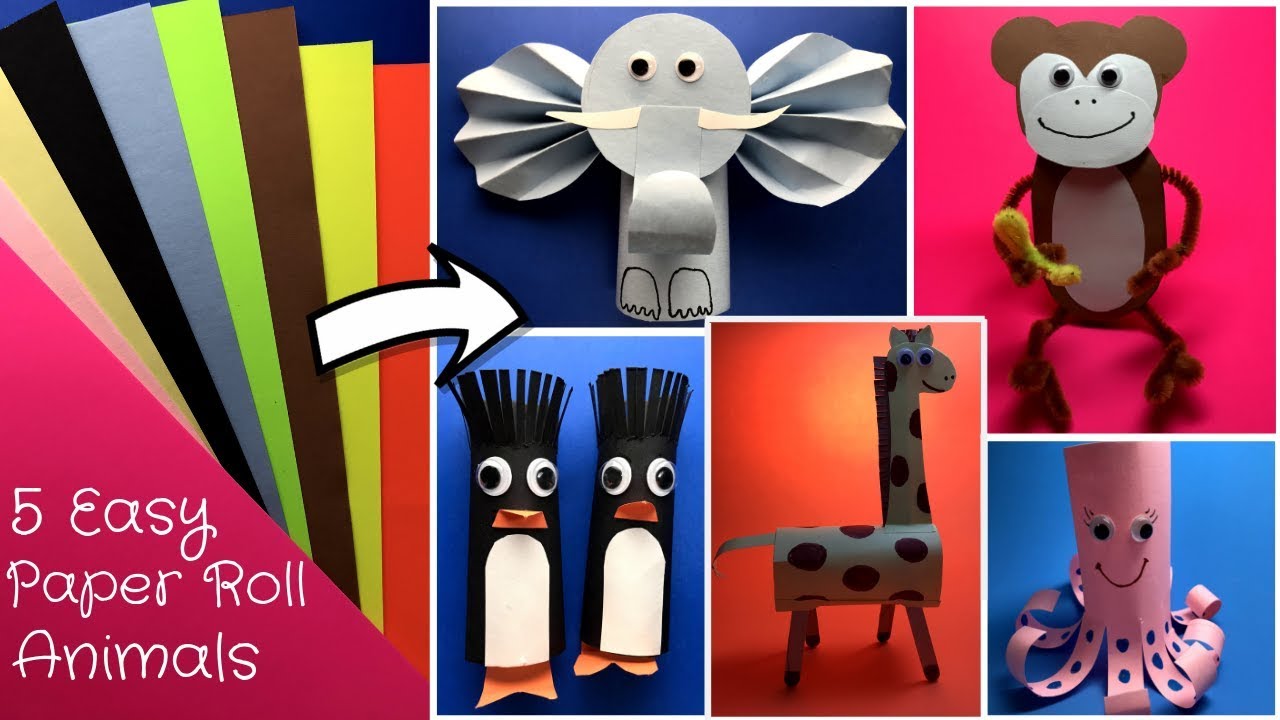 5 Easy Paper Roll Animals Craft: Penguins, Elephant, Octopus and Giraffe