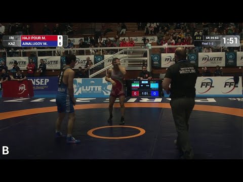 GOLD GR - 59 kg: M. HAJI POUR (IRI) df. M. AINALUGOV (KAZ) by TF, 8-0