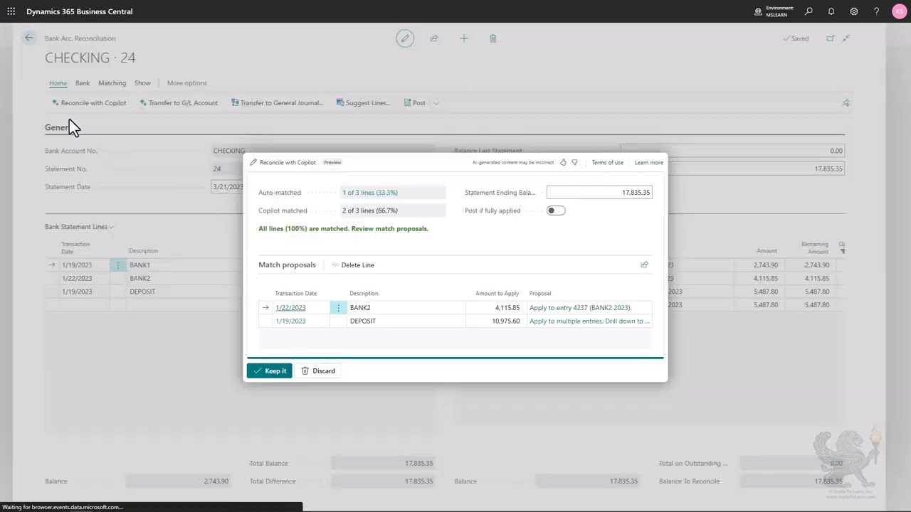 Guide To Bank Reconciliation by using Copilot in Dynamics 365 Business Central