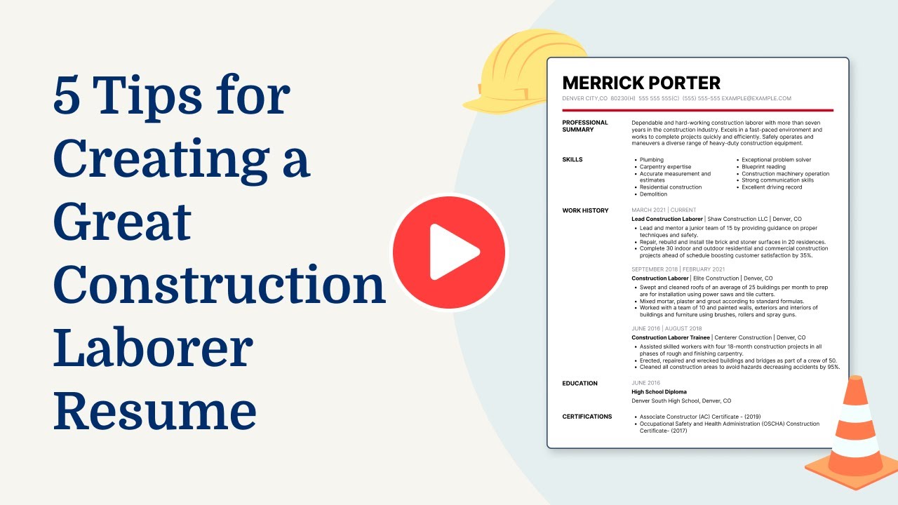 5 Tips for Creating a Great Construction Laborer Resume