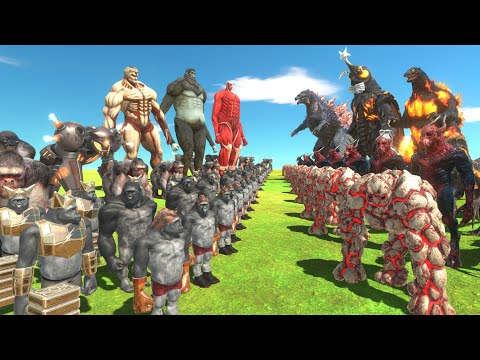 Titan War - Titan Team VS Godzilla Burning + Megalon + Gojira - Animal Revolt Battle Simulator