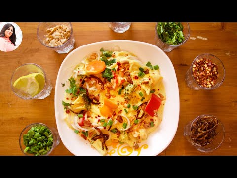 Authentic Veg Burmese Khow Suey, Veg Khow Suey Recipe,Khao Soi Desi Style, Noodles in Curry,खाओ सुई