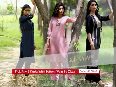 Ziyaa Women's Pink Poly Silk Kurta and Palazzo Set- ZIKUPS2360ANDPL