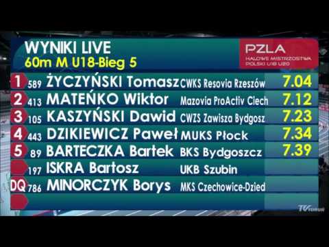 Halowe Mistrzostwa Polski U18 i U20 2019 -  bieg eliminacyjny na 60m mężczyzn, seria V