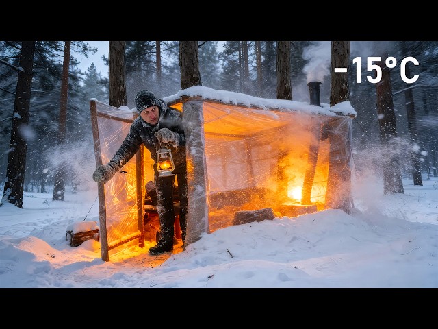 I Survived a Sub-Zero Night in a Plastic Wrap Shelter | Bushcraft Survival