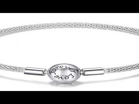 BAMOER 925 Sterling Silver Classic Love Forever Snake Chain Bracelets for Women Charm Bead DIY