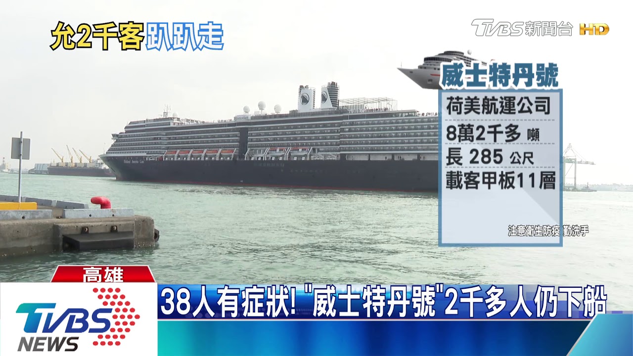 38人有症狀! 「威士特丹號」2千多人仍下船