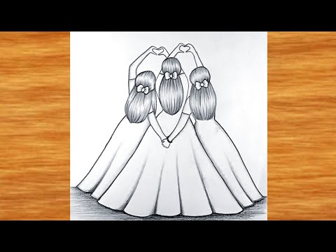 How to draw 3 Girls Best Friends - tutorial drawing ||pencil art for beginners ||Friendship day easy
