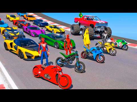 NOVO DESAFIO de MOTOS e CARROS nas ALTURAS com HOMEM ARANHA vs RAMPA! SERÁ QUE ELE CAIU? GTA 5