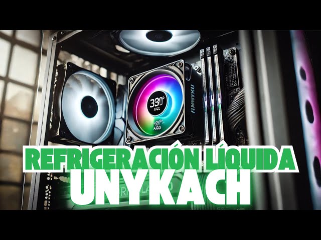 Vídeo relacionado con UNYKAch Refrigeración Líquida CPU AQUASTORM Black 360 Bomba Silenciosa, Display para Controlar Temperatura de CPU y Tres Ventiladores RGB con Sensor PWM