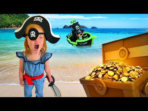 Adley finds Ryan's Mystery Pirate Treasure Chest in backyard with Mom!! Hidden Gold Hide N Seek! Video