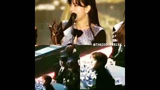 V reaction to Jisoo's speech awe 🥺💖 #vsoo #taesoo #jisoo #taehyung