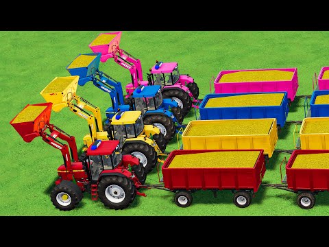 LOAD AND TRANSPORT SUNFLOWER WITH JOHN DEERE TRACTORS - Farming Simulator