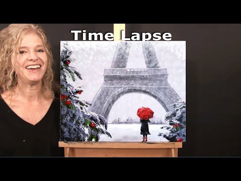 Learn How to Draw and Paint with Acrylics "PARIS IN WINTER" - TIME LAPSE - Beginner Painting Lesson