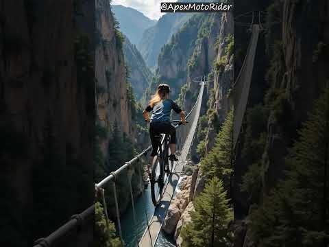 Canyon Zipline Bike Bridge 🏞️ | 8K Thrilling Ride Over a Cliff #Shorts