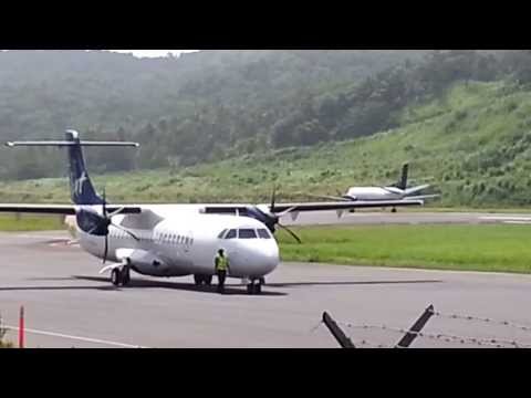 LIAT ATR 72-600 landing and Seaborne takeoff at Melville Hall Dominica