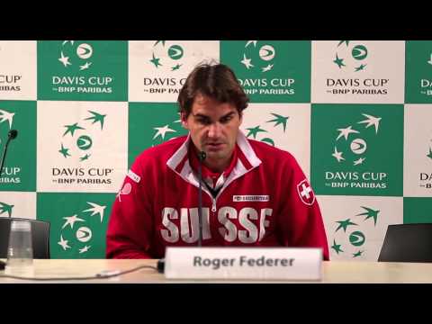 Roger Federer @ post match press conference at Davis Cup NED-SUI
