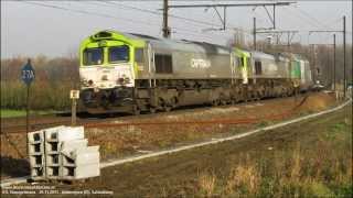 preview picture of video '6602-)(-6605-)(-467559, EMD class 66 Captrain+SNCF Fret pass curve near Ekeren, 3 december 2013'