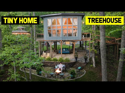 ULTRA-LUXURY 400sqft TINY HOME TREEHOUSE w/ Hot Tub & Fire Pit!