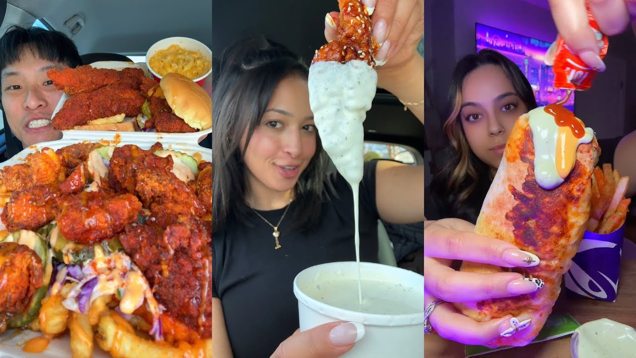 TIKTOK Mukbang Compilation | Dave's Hot Chicken, Wingstop, Taco Bell, Chipotle & More!