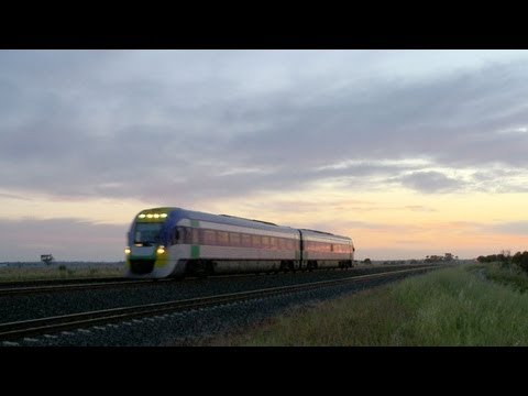 V/line V/locity Passenger Railcar At Sunset - PoathTV Railroads, Railways & Trains in Australia