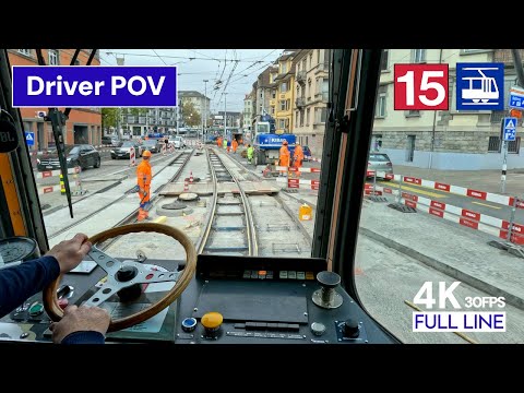 Viele Bauarbeiten! | 🇨🇭 Führerstandsmitfahrt Zurich Tram 15 POV | Bucheggplatz - Stadelhofen [4K]