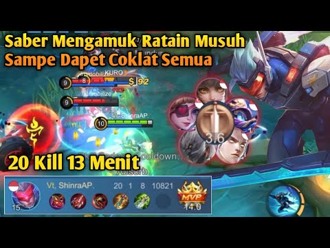 Top Global Saber Mengamuk Ratain Musuh Sampe Dapet Coklat Semua! 20 Kill 13 Menit - MLBB