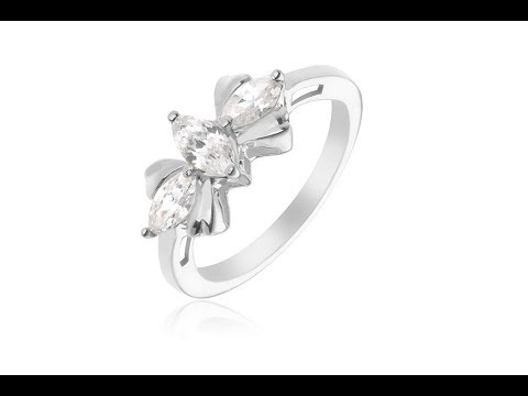 Biżuteria – Srebrny pierścionek 925 - kokarda z trzema przeźroczystymi kamyczkami