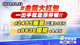 【量子戰情室】#陳武傑0123 #金龍大紅包 一出手就是漲停板!!#2465麗臺 二天+15% #8936國統+8.8% (圖)