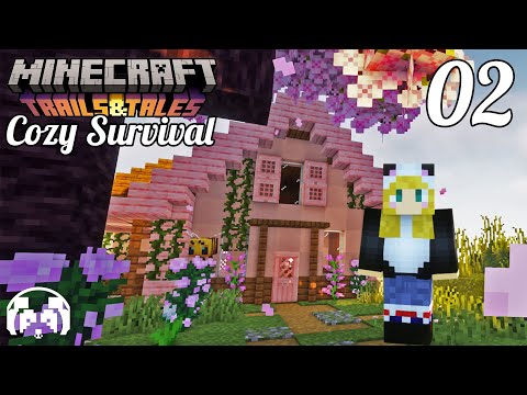 Building a Cozy Cherry Blossom Cottage! | Minecraft 1.20 Chill Survival Let's Play | Episode 2