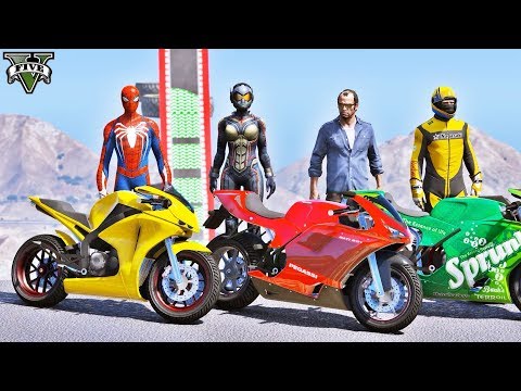 Desafio de MOTOS com Homem Aranha e Super Heróis! Episódio #4 - GTA V - IR GAMES