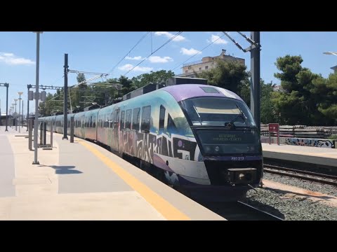 Greek Trains at Athens Central Station and Plakentias Station