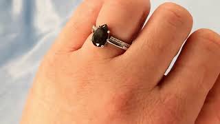 14K Solid White Gold Pear Salt and Pepper Diamond Engagement Ring, Raw Salt & Pepper Bridal Set