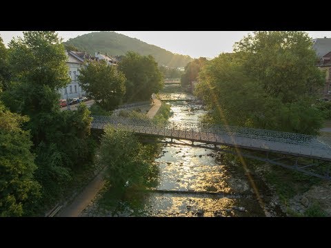Flight over river Dreisam (Freiburg) | Aerial (4K)