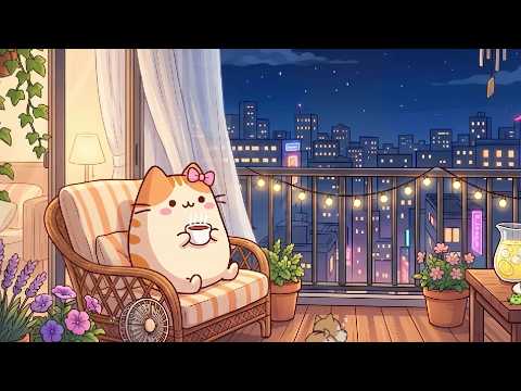Relaxing Mochi's City Balcony Night 🌃 Smooth Jazz Beats for Relaxing ✨ Peaceful Late Night Vibes