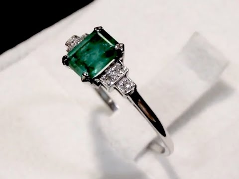 Emerald and Diamond, Platinum Dress Ring - Art Deco style - Antique Circa 1930 - AC Silver A2118