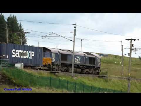 DRS Class 66 on Tesco-liner Racing Down Shap Bank.